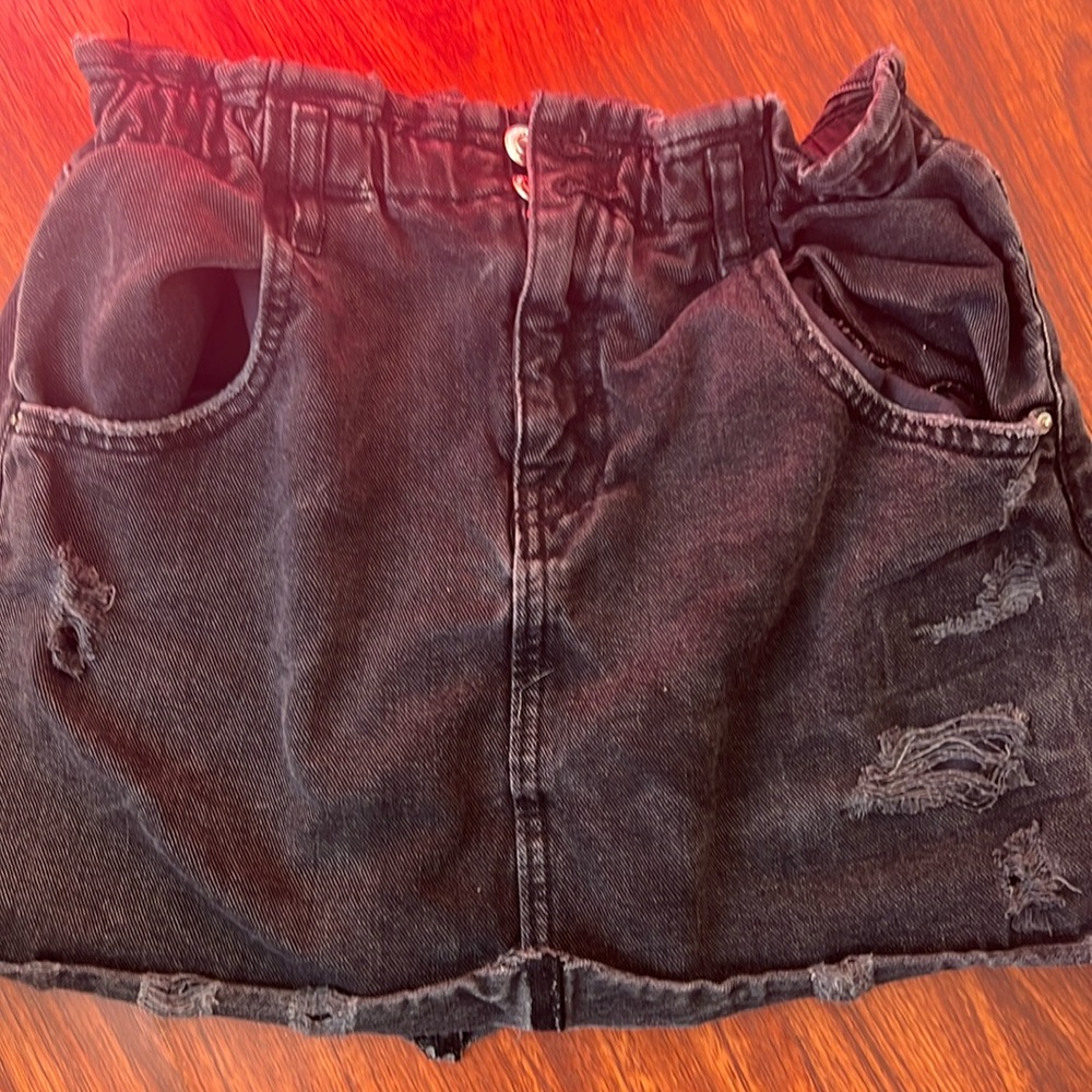 Black distressed paperbag mini skirt
